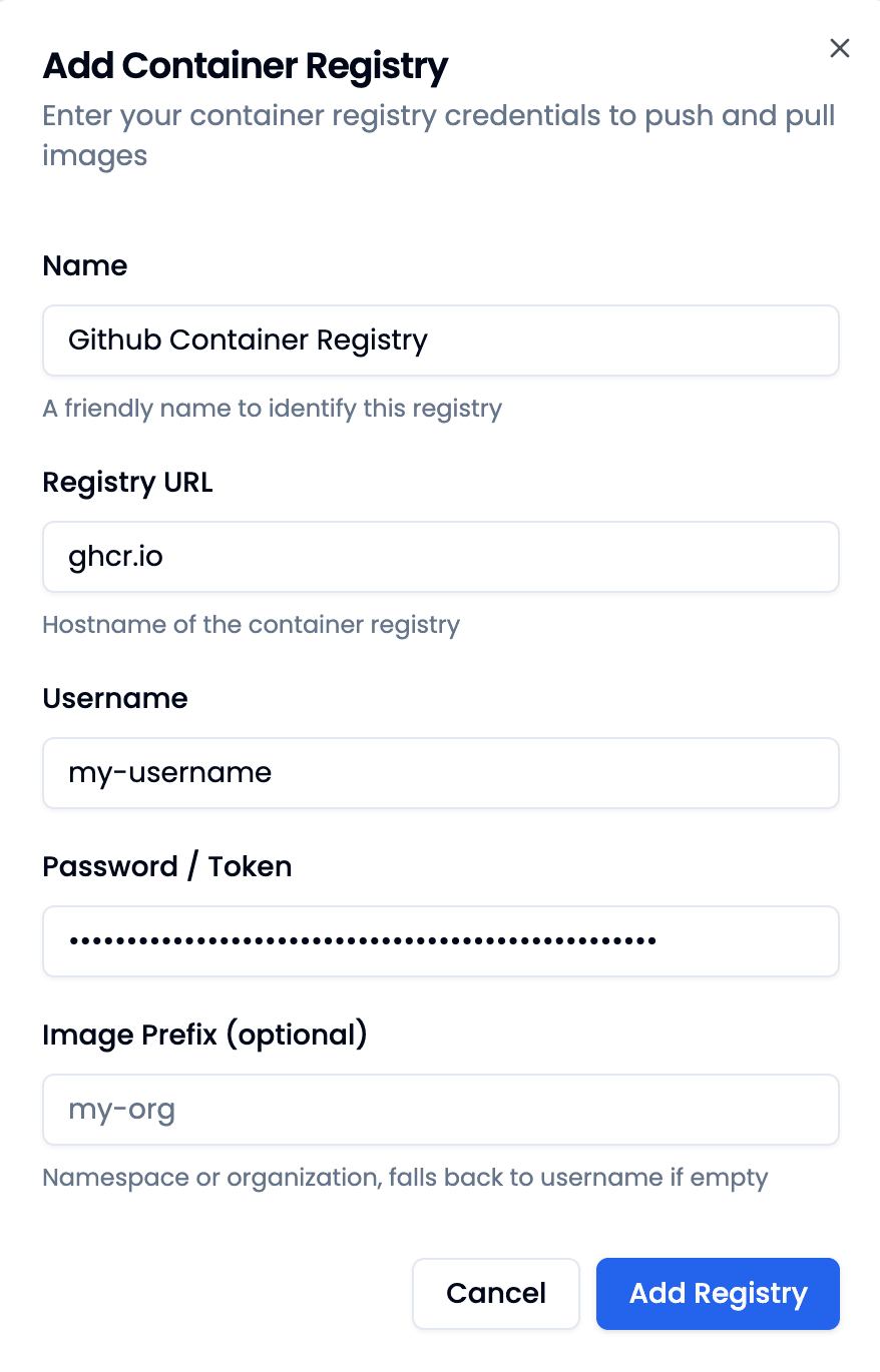 Add Container Registry Dialog