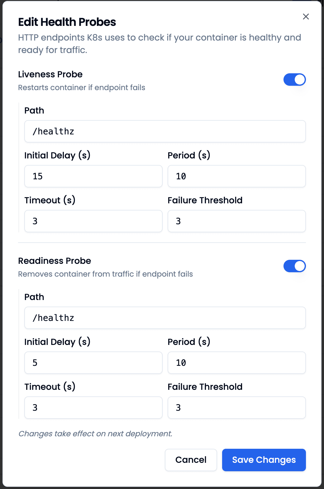 Edit Health Probes Dialog